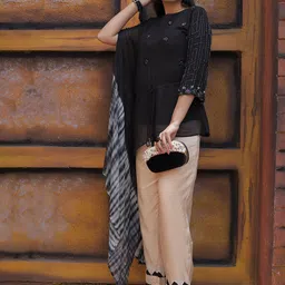 GloballyRonakRBafna Embellished Round Neck Kaftan Style Top With Trousers Co-Ords image 4