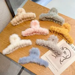MADHAVWATCH Women Set of 7 Plush Barrettes Fur Grip T Shape Clips-picture-37