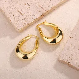 Jewels Galaxy Stainless Steel Gold-Plated Contemporary Hoop Earrings-image-48