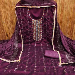 MANVAA Ethnic Motifs Embroidered Sequinned Unstitched Dress Material image 2