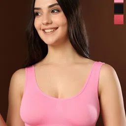 PAAVKI Pack of 3 Full Coverage Broad Straps Seamless & Stretchable Hosiery Sports Bra-picture-20