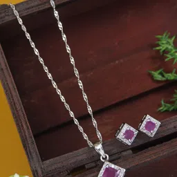 I Jewels Silver Plated CZ & American Diamond Stone Studded Jewellery Set-picture-39
