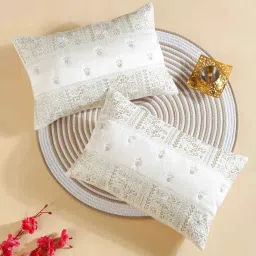 hosta homes Ivory Polyester Abstract 12X18 Inches Cushion Covers (Pack of 2) image 1