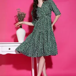 Moda Rapido Women Polyester Polka Dot Print Crepe Fit & Flare Dress-picture-31