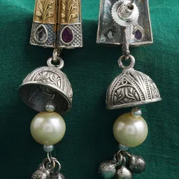 JAYPORE Artificial Stones Studded And Pearls beaded Dome Shaped Jhumkas image 4