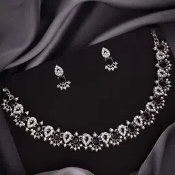 DIVASTRI Set Of 2 Gold Plated American Diamonds Studded Jewellery Set image 4