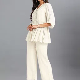 KALINI Self Design V Neck Top With Trousers Co-ord Set image 5
