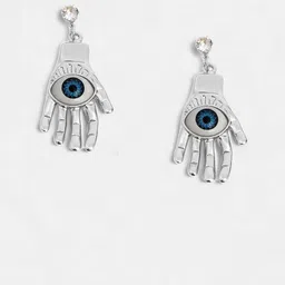 SOHI Set Of 2 Silver-Plated Evil Eye Studded Contemporary Drop Earrings image 2