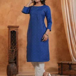 Span Ethnic Motifs Printed Round Neck Pure Cotton Straight Kurta With Trouser image 4