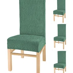 Yellow Weaves Green 4 Pieces Textured Jacquard Stretchable Chair Covers-picture-34