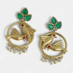 SOHI Gold-Plated Artificial Stones Studded The Halo-Bird Drop Earrings image 2