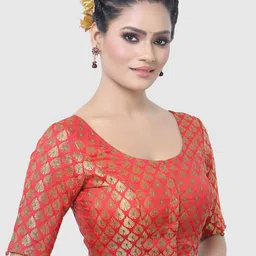 Madhu Fashion Woven Design Round Neck Saree Blouse image 4