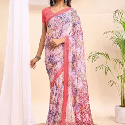 Leelavati Women Printed Floral Pure Chiffon Saree-picture-17