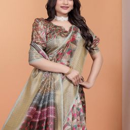 DIVASTRI Women Beige Zari Silk Blend Banarasi Saree-picture-48