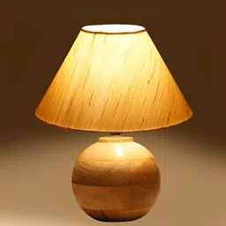 Devansh Beige & Brown Textured Wooden & Cotton Frusturical Shaped Table Lamp image 3