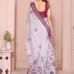 Jinal & Jinal Floral Zari Linen Blend Saree image 5
