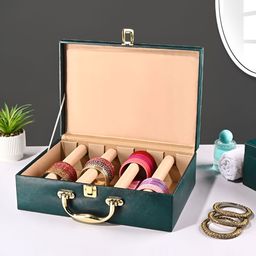 RUBOXA Teal Green 4 Rod Premium Faux Leather Bangles Box With Handle Jewellery Organisers-picture-34