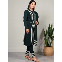The Zigar Studio Women Regular Pure Wool Kurta with Trousers & With Dupatta image 5