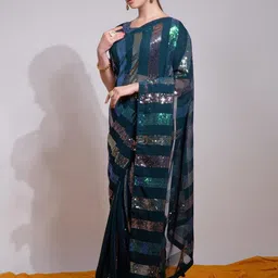 FashionsEye Embellished Sequinned Pure Georgette Saree image 3