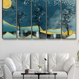 Myntra Elegant Homes Teal & Yellow 5 Pieces Nature Canvas Wall Art image 2