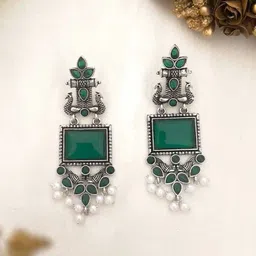 Anouk Silver-Plated Artificial Stones Studded And Beaded Contemporary Drop Earrings-picture-35