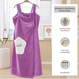 HOUSSE Purple & White Printed Water Absorbent Bathrobe-image-17