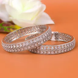 Zevarly Set Of 2 Silver-Plated CZ Studded Bangles-picture-36