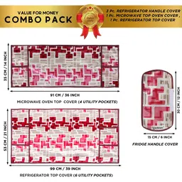 E-Retailer 5Pc White Patterned Waterproof Refrigerator & Handle Cover With Oven Cover image 3