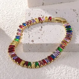 MEENAZ Stainless Steel Gold-Plated American Diamonds Studded Anti Tarnish Link Bracelet-picture-33