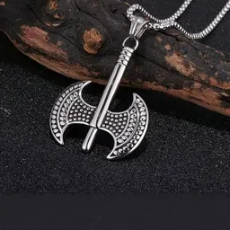 The Glitz Gallery Unisex Stainless Steel Silver-Plated Viking Axe Pendants With Chains-picture-22