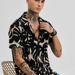 Snitch Men Relaxed Cuban Collar Textured Casual Shirt-picture-15