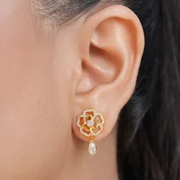 Zavya 925 Sterling Silver Gold-Plated CZ Studded Contemporary Studs Earrings image 5