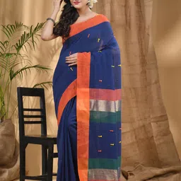 DESH BIDESH Solid Woven Design Zari Pure Cotton Handloom Taant Saree-picture-27