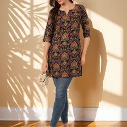 Diktmark Floral Printed Notch Neck Pure Cotton Straight Kurti-picture-28