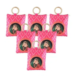 Kuber Industries Set Of 6 Maharani Printed Silk Clutches With Zip & Handle-picture-42