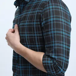 KETCH Men Spread Collar Tartan Checked Slim Fit Casual Shirt image 3