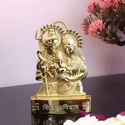 DARIDRA BHANJAN Gold-Toned Shiv Shankar Parvati Ganesh Religious Idol Showpiece image 3