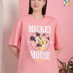 Dreambe Women Pack of 2 Mickey Mouse Typography Printed Cotton Oversized T-shirts-picture-25