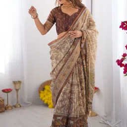 ALMAARI FASHION Ethnic Motifs Pure Cotton Jamdani Saree With Unstitched Blouse Piece-picture-17