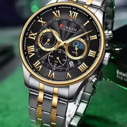 Curren Men Brass Dial & Stainless Steel Bracelet Style Straps Analogue Watch CR-8427-TT-Black-image-19