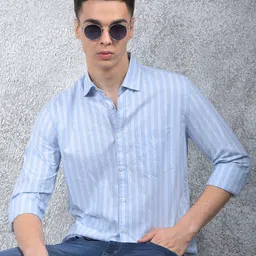 Crimsoune Club Striped Printed Spread Collar Slim Fit Pure Cotton Casual Shirt-picture-40