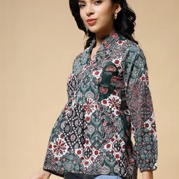 Istyle Can Floral Print Mandarin Collar Cotton Top-picture-15