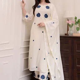 SHREE LAXMINARAYAN EXPORT Women Woven Design Embroidered Kurta with Trousers & Dupatta-image-30
