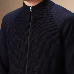 Dennis Lingo Men Acrylic Solid Mock Collar Cardigan image 2