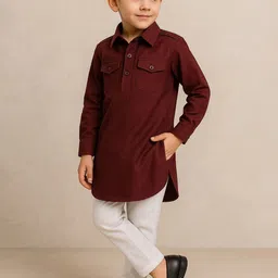 Qtsy Boys Solid Cotton Kurta with Pyjama image 2