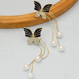 LIMINE JEWELS Steel Gold-Plated Stones Studded & Pearls Beaded Animal Shaped Drop Earrings-picture-14
