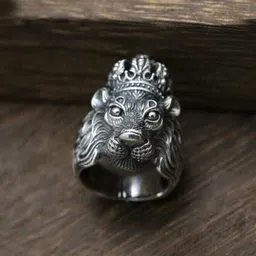 J.S ENTERPRISES Unisex Antique Finish Stainless Steel Lion-Head Finger Ring-picture-30