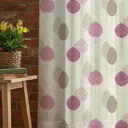 URBAN SPACE White & Pink 2 Pieces Leaf Printed Sheer Door Curtains image 4