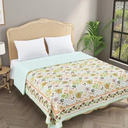 Gulaab Jaipur Green & Blue Floral Printed Cotton 150 GSM Single Bed Dohar-image-37