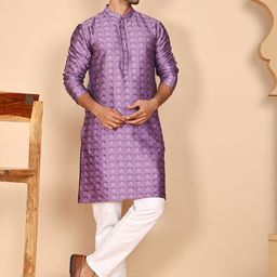 Anouk Rustic Floral Woven Design Mandarin Collar Straight Kurta Set-picture-1
